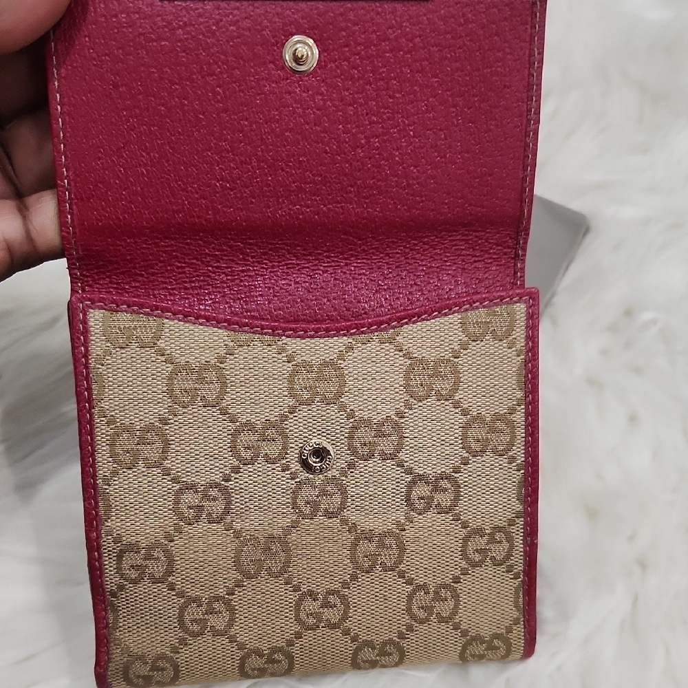 🤎▪️Gucci▪️ Beige and Red Women's Canvas Red Leather Trim Wallet - Picture 4 of 16